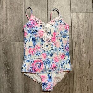 Lilly Pulitzer Girls One-Piece Swimsuit - size 8 sailboats fireworks
